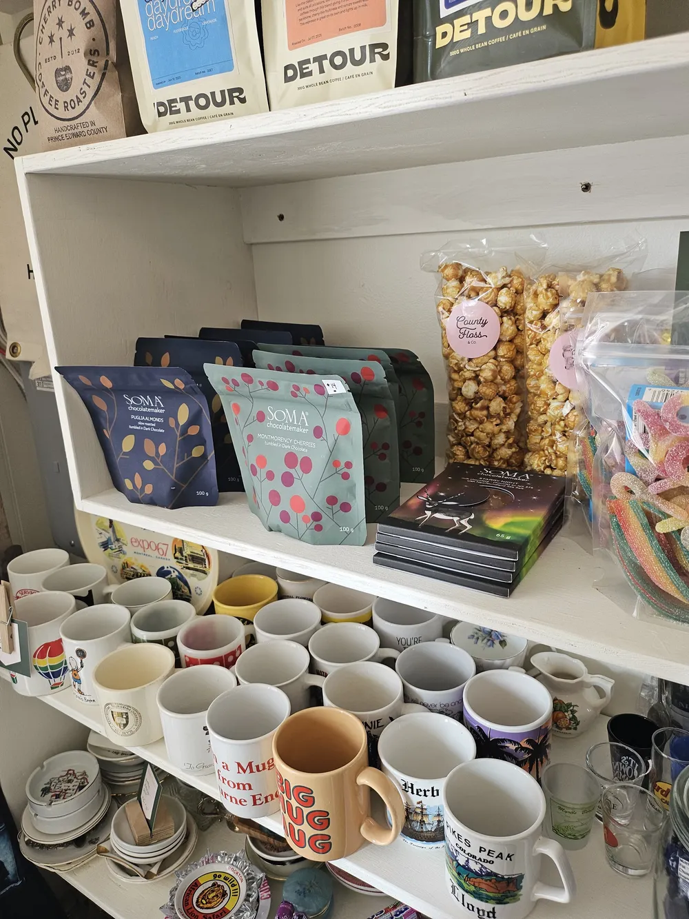 Shelves of vintage mugs for sale
